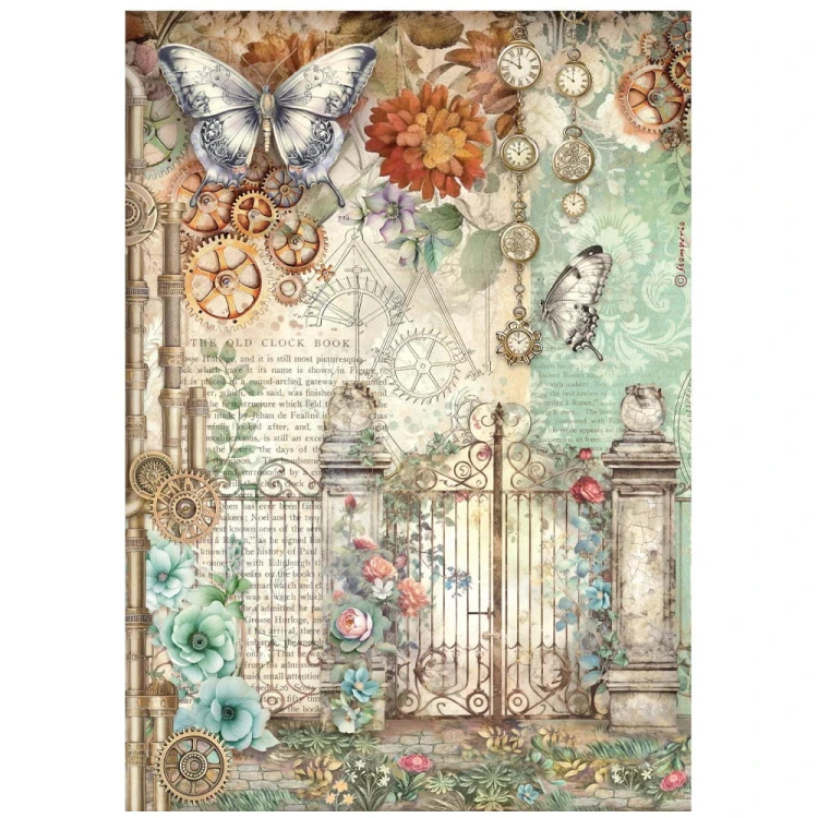 Papier ryżowy Stamperia A4 Gardens of time - DFSA41115 | Motyl i brama