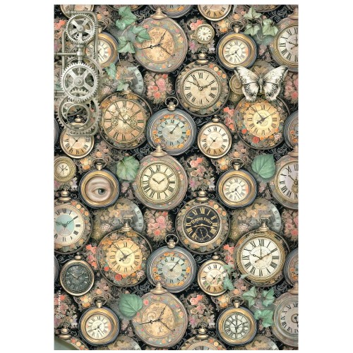 Papier ryżowy Stamperia A4 Gardens of time - DFSA41116 | Zegarowe tło