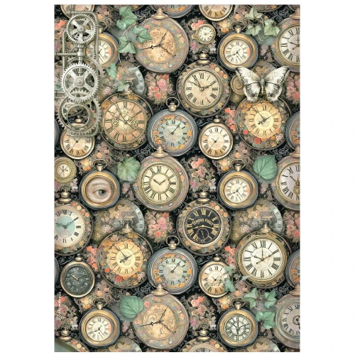Papier ryżowy Stamperia A4 Gardens of time - DFSA41116 | Zegarowe tło