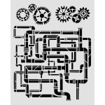 Szablon marki Stamepria z kolekcji Gardens of Time, wymiary 20x25cm. Zawiera motyw zębatek i rur w stylu industrialnym. Wykonany z giętkiego, elastycznego, przeźroczystego poliestru. Idealny do decoupage, mixmedia, scrapbookingu. Kod producenta  KSTD202.