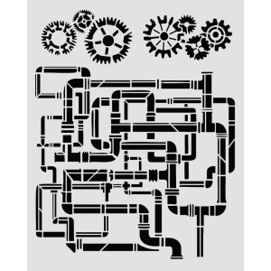 Szablon Stamperia "Gardens of Time" 20 x 25 cm - zębatki, industrialne rury