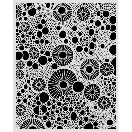 Szablon Stamepria z kolekcji All Around, wymiary 20x25cm. Zawiera ozdobny wzór nieregularnych kół, rozet i kropek. Wykonany z giętkiego, elastycznego, przeźroczystego poliestru. Idealny do decoupage, mixmedia, scrapbookingu. Kod producenta  KSTD206.