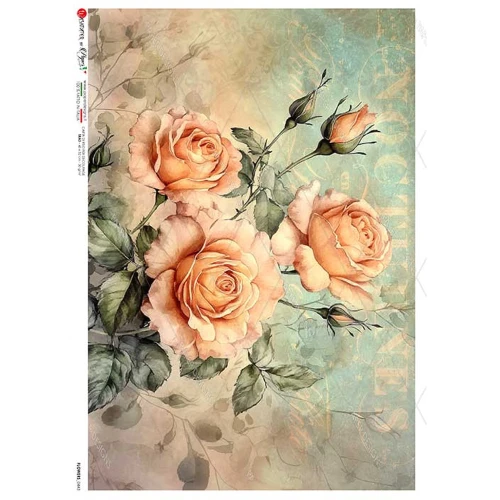 Paper Designs 0443 papier ryżowy A4 - herbaciane róże