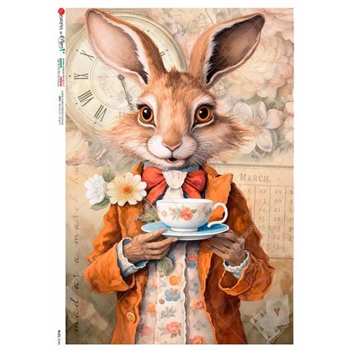 Paper Designs 0044 papier ryżowy A4 - królik z filiżanką 