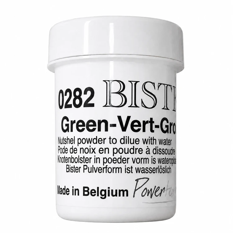 Patyna Bister Green - zielony granulat barwiący do uzyskiwania efektów patyny, zacieków i postarzania w technice mixmedia i Powertex. Waga 30g, kod 0282.
