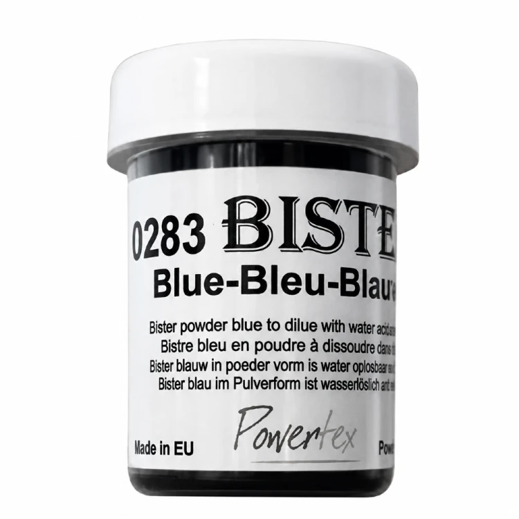 Patyna Bister Blue - niebieski granulat barwiący do uzyskiwania efektów patyny, zacieków i postarzania w technice mixmedia i Powertex. Waga 30g, kod produktu 0283.