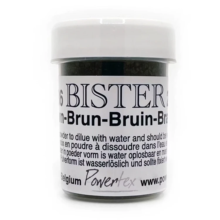 Patyna Bister Braun - brązowy granulat barwiący do uzyskiwania efektów patyny, zacieków i postarzania w technice mixed media i Powertex. Waga 30g, kod produktu 0286.