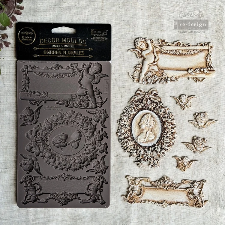 Foremka silikonowa 20x13 cm - Re·Design Prima Ombres Florales. Gotowe, pomalowane odlewy.