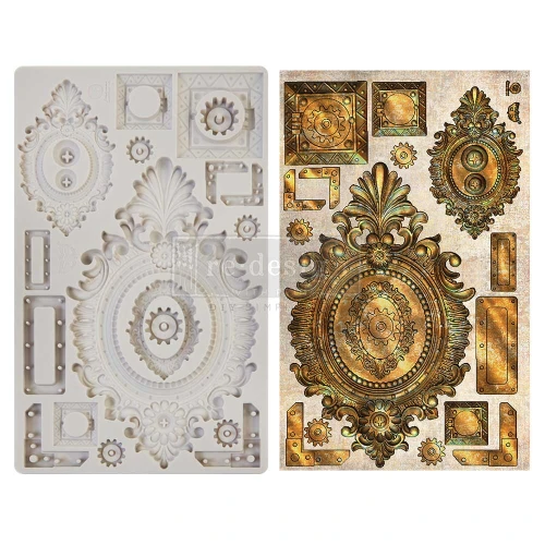 Foremka silikonowa do odlewów Prima Finnabair wzór Grunge Frames. Wymiary 20x13cm. Zawiera motyw  industrialnych ramek  i ornamentów. Idealna do odlewów z żywicy, glinki, masy papierowej. Posiada atest spożywczy. Kod produktu 968588.