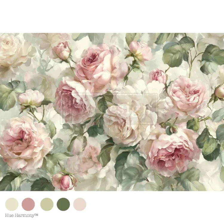 Dwustronny papier marki Prima Velvet Bloom, format A1, 59,4 x 84,1 cm. Elastyczny papier decoupage do dekorowania większych powierzchni oraz tworzenia efektownych projektów home decor.