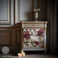 Papier do decoupage Prima Crimson Elegance - zestaw 2 sztuki. Przykład wykorzystania papieru do dekorowania komody.