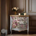 Papier do decoupage Prima Dusty Velvet Mauve - zestaw 2 sztuki . Przykład wykorzystania papieru do dekorowania komody.