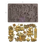 Foremka silikonowa do odlewów Re·Design Prima Homegrown Sweet Garden, wymiary 20x13 cm. Motywy: myszka na huśtawce, myszka z konewką, ptaszki przy fontannie, szyld i owocowe gałązki. Do żywicy, glinki i mas papierowych. Atest spożywczy. Kod: 683535.