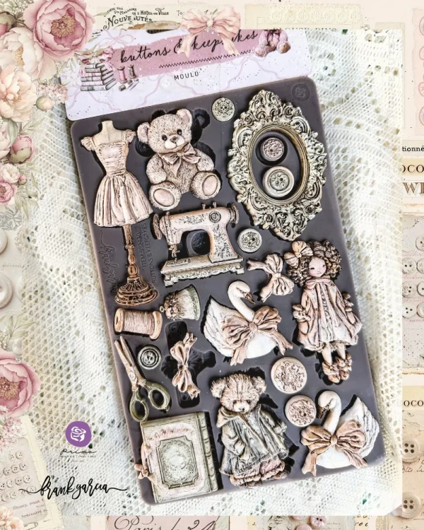 Foremka silikonowa 20x13 cm - Re·Design Prima Buttons & Keepsakes, gotowe pomalowane odlewy
