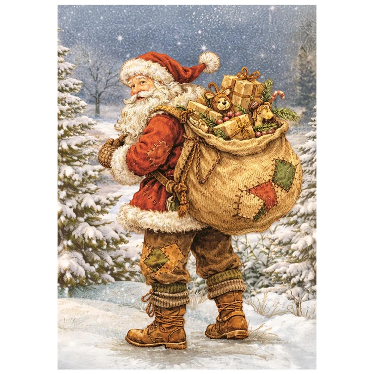 Papier ryżowy A6 Stamperia Silent Night DFSA6X09 - zestaw 8 sztuk, Święty Mikołaj z workiem prezentów