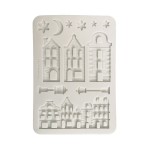Foremka silikonowa marki Stamperia z kolekcji Classic Christamas. Zawiera wzory kamieniczek o różnorodnych fasadach, stylowe latarnie, księżyc, gwiazdy oraz śnieżynki. Format A5, kod produktu KACMA616. Idealny do tworzenia odlewów do decoupage,
