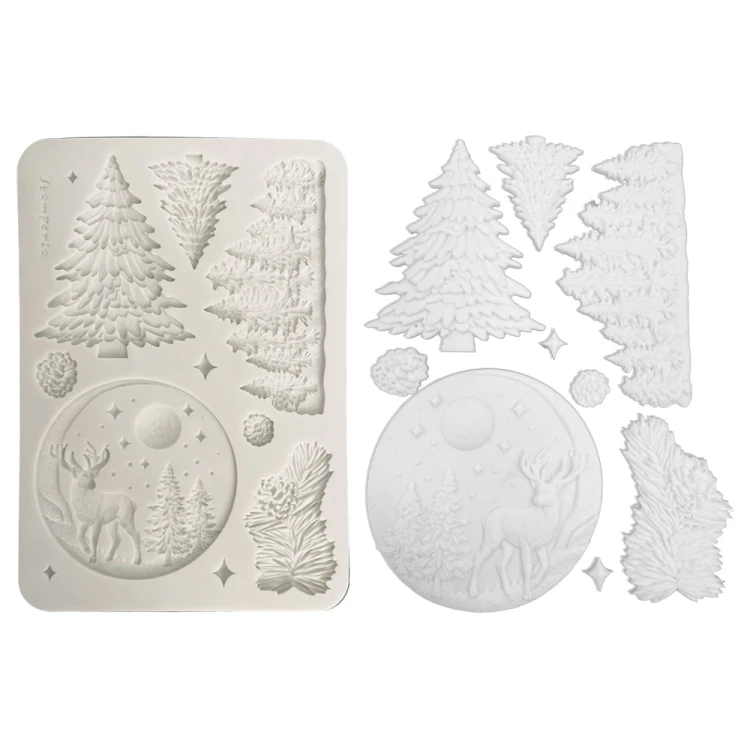 Foremka silikonowa A5 Stamperia Classic Christmas KACMA617 - choinki, jeleń