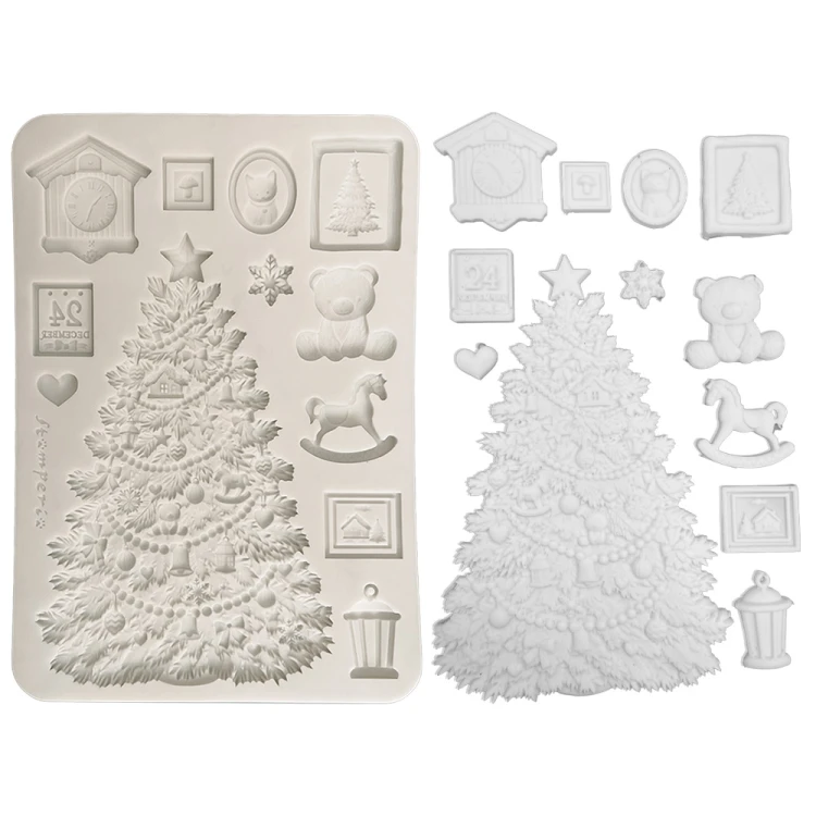 Foremka silikonowa A5 Stamperia Classic Christmas KACMA621 - świąteczna choinka i dodatki