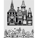 Szablon Stamepria z kolekcji Classic Christmas, wymiary 20x25cm. Motwy to fasady kamienic oraz nastrojową panoramę zimowego miasteczka. Wykonany z giętkiego poliestru. Idealny do decoupage, mixmedia, scrapbookingu. Kod producenta  KSTD216.