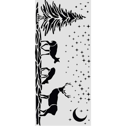 Szablon marki Stamepria z kolekcji Classic Christmas wymiary 12x25cm. Motyw jelenia, dwie łanie, niebo i księżyc. Wykonany z giętkiego, elastycznego, przeźroczystego poliestru. Idealny do decoupage,  mixmedia, scrapbookingu. Kod producenta  KSTDL169.