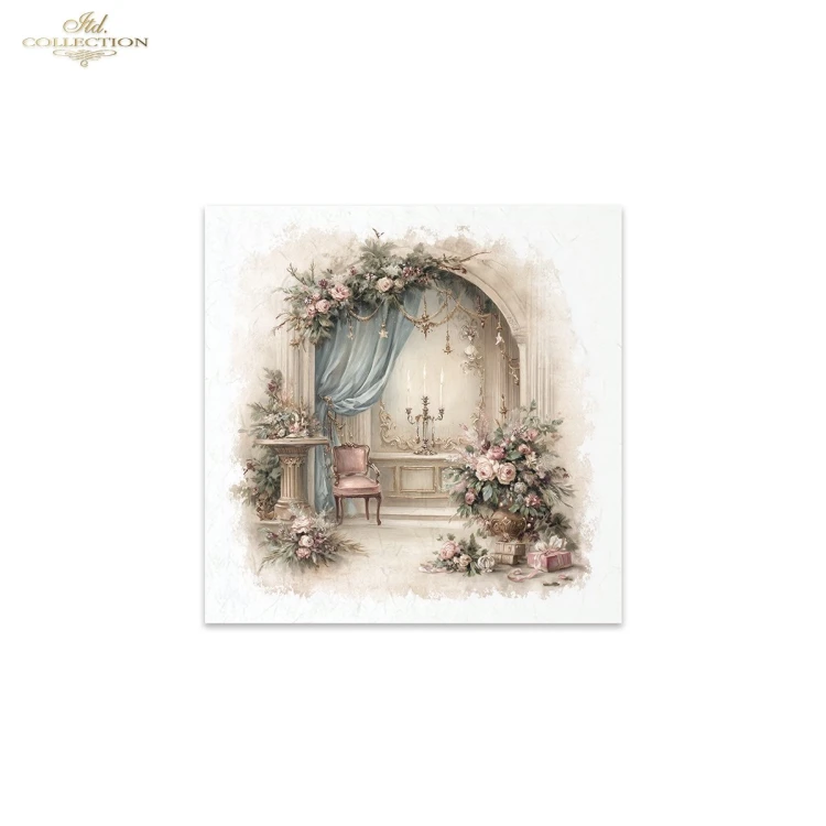 Papiery ryżowe mini ITD RSM314 - zestaw 6 sztuk, pałacowe wnętrza. Wymiar arkusza 14,8 x 14,8 cm.