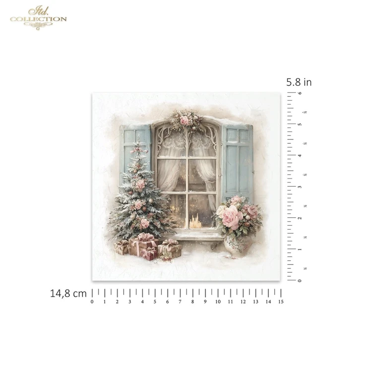 Papiery ryżowe mini ITD RSM312 - zestaw 6 sztuk, świąteczne okiennice, choinka, róże