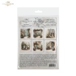 Papier ryżowy mini ITD Collection RSM304, zestaw 6 sztuk z harmonijnie dobranymi grafikami, wymiar arkusza 14,8x14,8cm. Motywy: dekoracyjne drzwi, okna, kwiaty, stylowe donice z kwiatami,  oranżerie i ogrodowe pasaże.