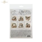 Papier ryżowy mini ITD Collection RSM303, zestaw 6 sztuk z harmonijnie dobranymi grafikami, wymiar arkusza 14,8x14,8cm. Motywy: piernikowe serca, bombki, świąteczny wianek, kwiaty, girlandy, choinka z pierniczków, prezenty.