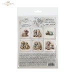 Papier ryżowy mini ITD Collection RSM303, zestaw 6 sztuk, wymiar arkusza 14,8x14,8cm. Motywy: babeczka z kremem i różą, filiżanki, pierniczki, ciasteczka, cukrowe laski, słoje ze słodkościami. Idealny do decoupage, mixmedia i projektów DIY.
