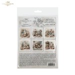 Papier ryżowy mini ITD Collection RSM301, zestaw 6 sztuk z harmonijnie dobranymi grafikami, wymiar arkusza 14,8x14,8cm. Motywy: babeczka z kremem i różą, filiżanki, pierniczki, ciasteczka, cukrowe laski, słoje ze słodkościami.