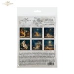Papier ryżowy mini ITD Collection RSM299, zestaw 6 sztuk, wymiar arkusza 14,8x14,8cm. Motywy: Święta Rodzina przy żłóbku, pasterze, owce, nocne niebo rozświetlone Gwiazdą Betlejemską. Idealny do decoupage, mixmedia i projektów DIY.