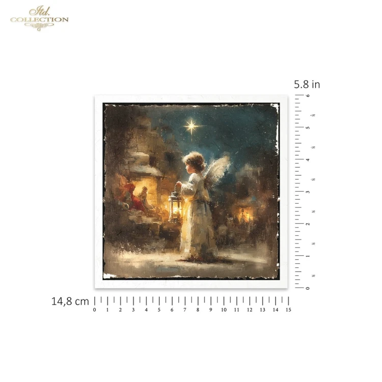 Papiery ryżowe mini ITD RSM298 - zestaw 6 sztuk, aniołek z latarenką, Betlejem, Narodzenie Pańskie, Gwiazda Betlejemska, nocne niebo, stajenka,