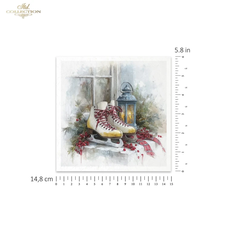 Papiery ryżowe mini ITD RSM291 - zestaw 6 sztuk, zimowe inspiracje, domowy nastrój, łyżwy, latarenka