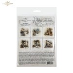 Papier ryżowy mini ITD Collection RSM290, zestaw 6 sztuk, wymiar arkusza 14,8x14,8cm. Motywy: zimowe zagrody, wiejskie podwórka, płotki, dekoracje z gałązek iglastych, jabłek i czerwonych kokard, biały koń, gęsi, kogut.