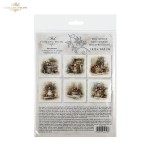 Papier ryżowy mini ITD Collection RSM290, zestaw 6 sztuk, wymiar arkusza 14,8x14,8cm. Motywy: drewniane skrzynki, kosze i szkatułki wypełnione czerwonymi jabłkami, winogronami, suszonymi plasterkami cytrusów oraz gałązkami iglastymi.