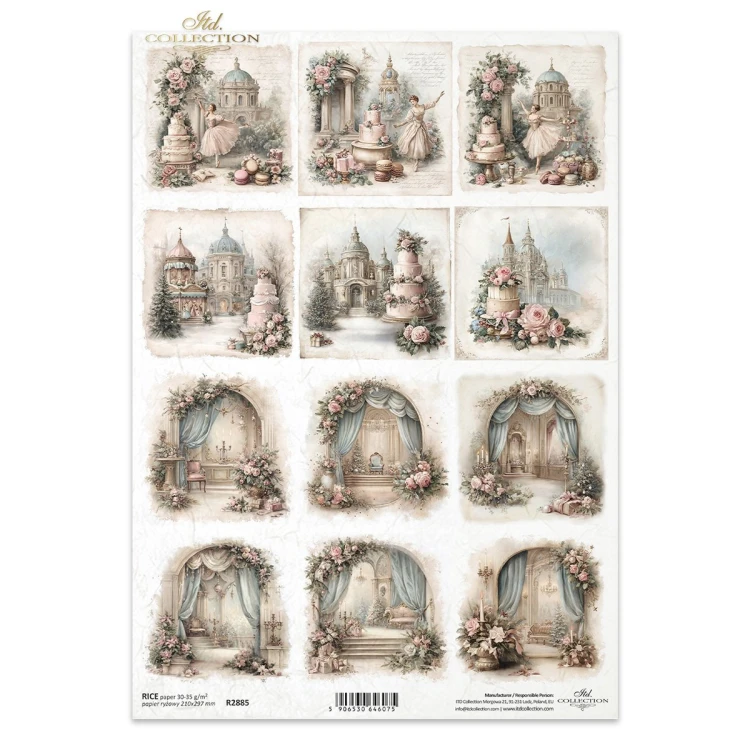 Papier ryżowy ITD Collection R2884, A4 - zimowe ulice, świąteczne wnętrza
