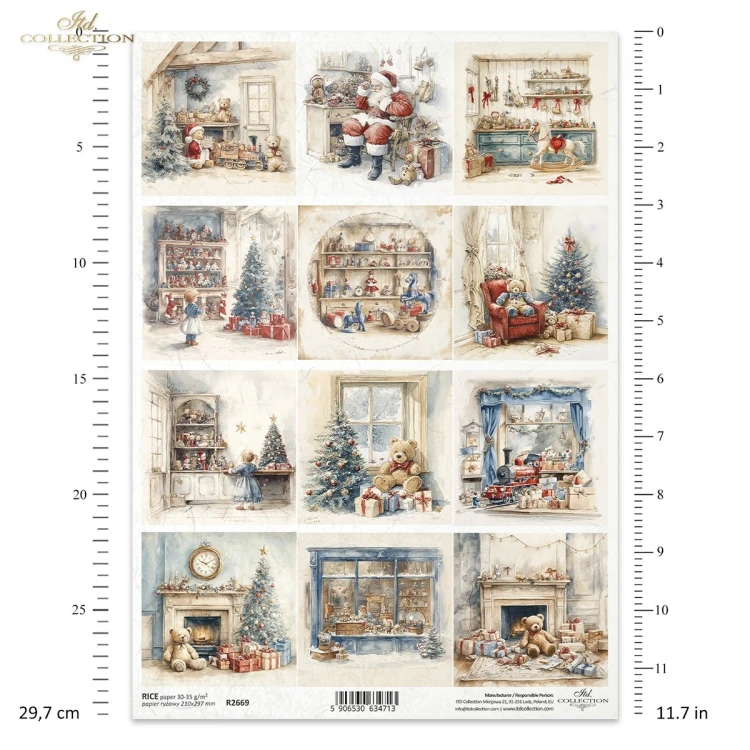 Papier ryżowy ITD Collection R2669, A4 - świąteczne wnętrza, magia świąt