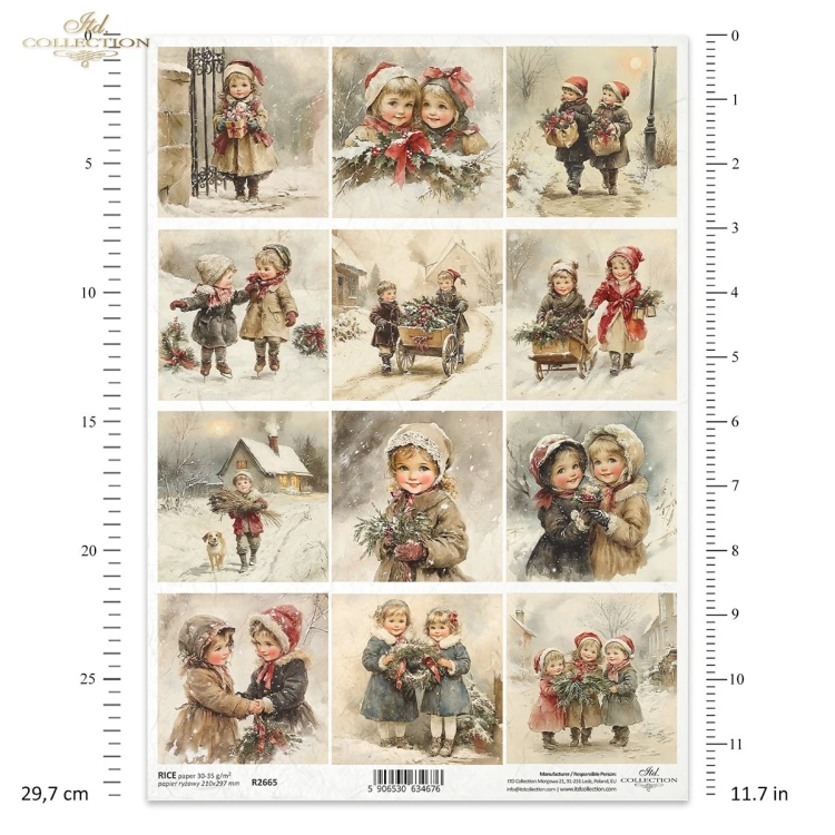 Papier ryżowy ITD Collection R2665, A4 - dziecięce święta, zimowe spacery