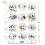 Papier ryżowy ITD Collection R2490, A4 - ptaki w zimowych sceneriach