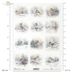 Papier ryżowy ITD Collection R2491, A4 - ptaki na ośnieżonych gałązkach