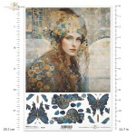 Papier ryżowy ITD Collection R2397, A4 - secesyjny portret damy, motyle elementami 3D