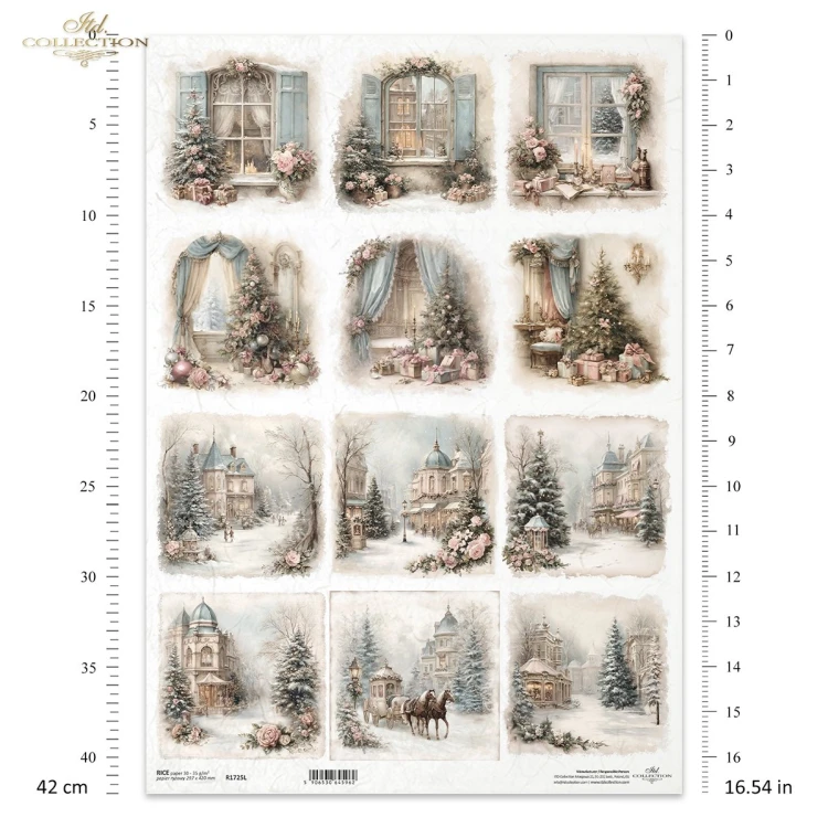 Papier ryżowy ITD Collection R1725L, A3 - zimowe ulice, świąteczne wiktoriańskie wnętrza