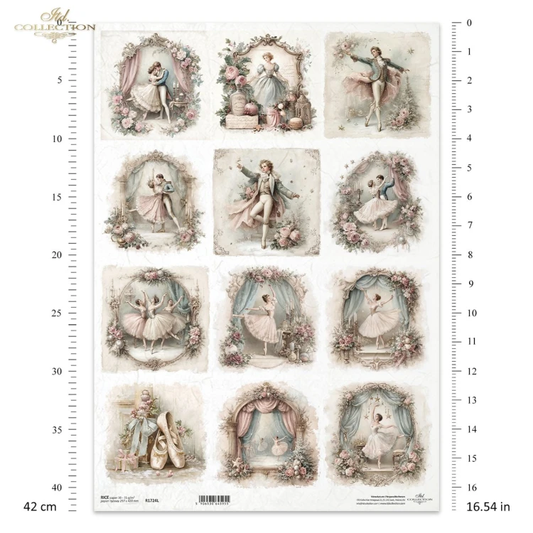 Papier ryżowy ITD Collection R1724L, A3 - baletnica i pałacowy tancerz, baletki