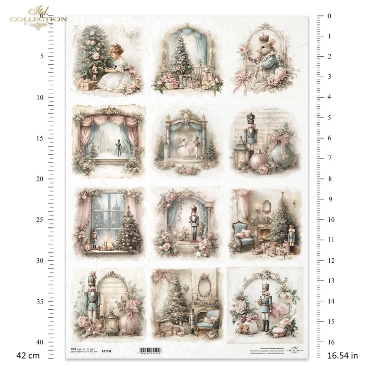 Papier ryżowy ITD Collection R1723L, A3 - święta, choinki, żołnierzyk, mysz