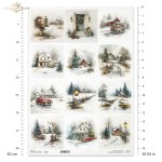 Papier ryżowy ITD Collection R1702L, A3 - zimowe scenki, dróżki, płotki, domy, choinki
