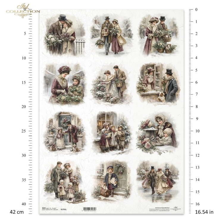 Papier ryżowy ITD Collection R1701L, A3 - rodzina, dzieci, wiktoriańskie święta