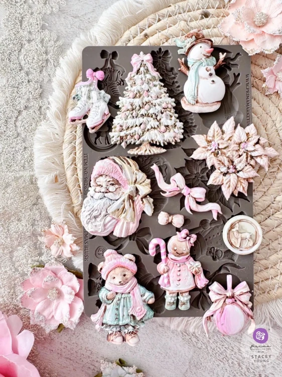 Foremka silikonowa 20x13 cm - Finnabair Prima Christmas Blush 982638. Gotowe, pomalowane odlewy.