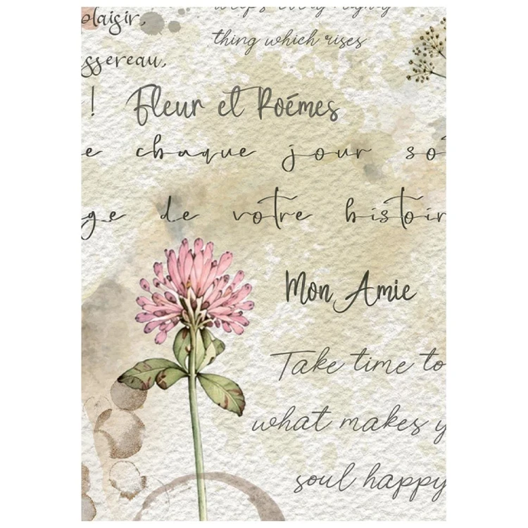 Papier ryżowy A6 Stamperia Flowers and Poems DFSA6X13 - zestaw 8 sztuk