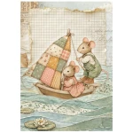 Papier ryżowy A6 Stamperia Cozy Family DFSA6X14 - zestaw 8 sztuk, myszki w łódce