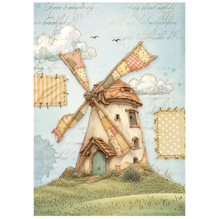 Papier ryżowy A6 Stamperia Cozy Family DFSA6X14 - zestaw 8 sztuk, wiatrak